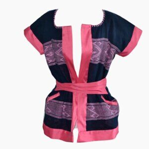 Mexican Handwoven Blazer Pink and Blue Top Size M